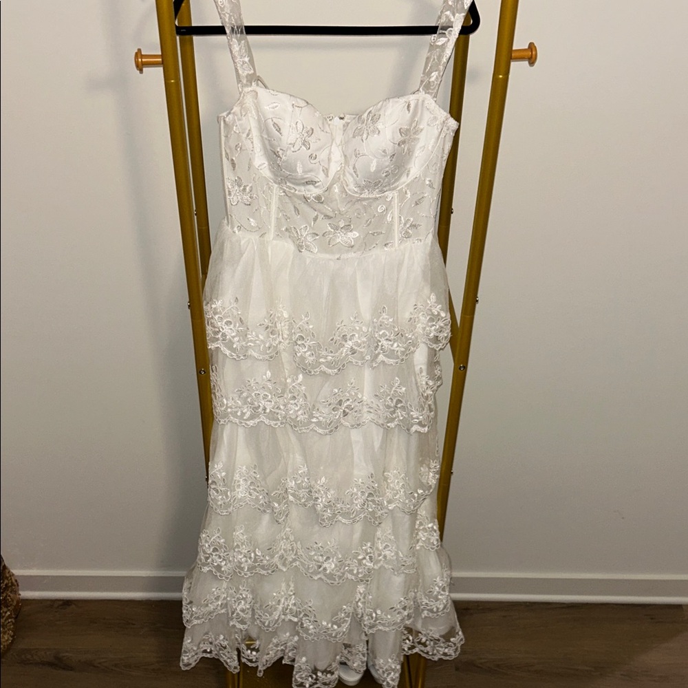 Lulu's White Tiered Lace Bridal Dress